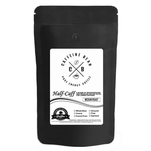 Half Caff light medium roast whole bean coffee bag